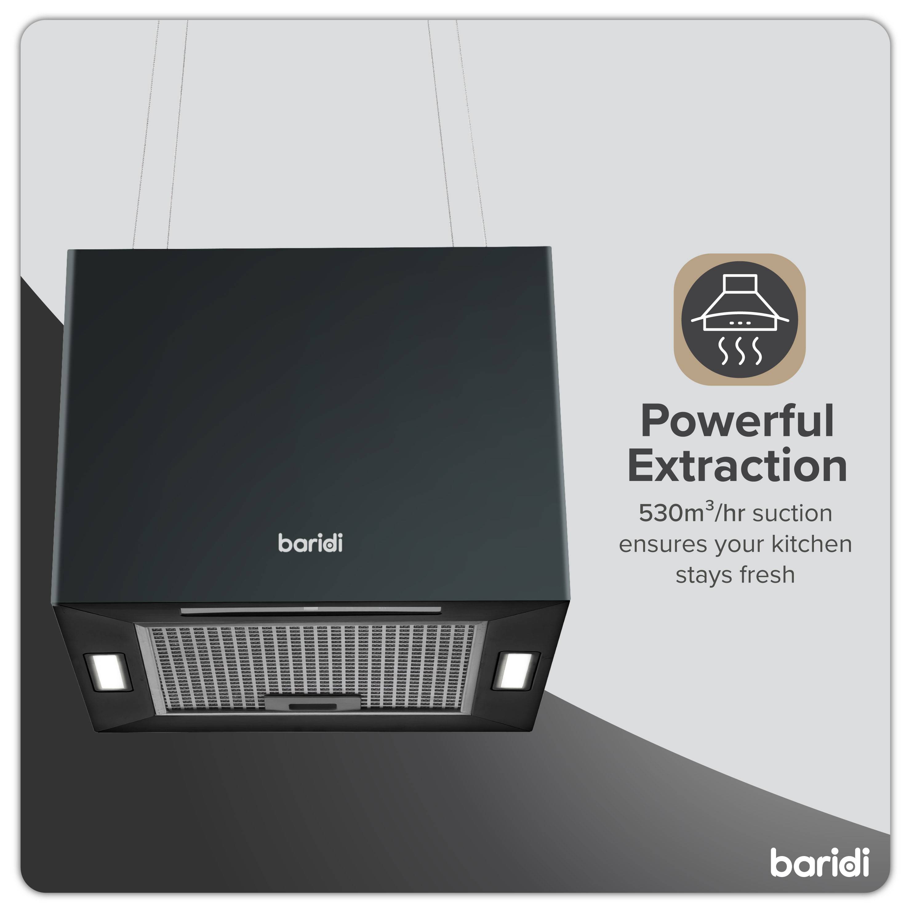 Baridi 40cm Square Island Cooker Hood - Black - Image 5