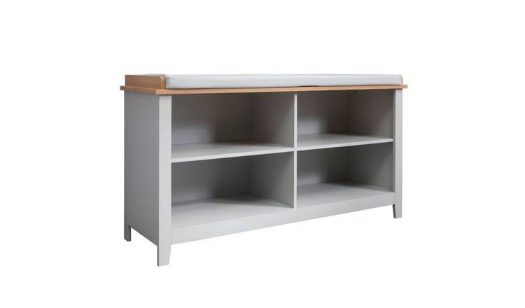 Noa & Nani Halmstad Storage Bench With 4 Shelves & Cushion - Grey & Natural Pine