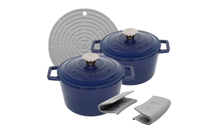 Argon Tableware Cast Iron Casserole Dishes - Midnight Blue - Set of 2