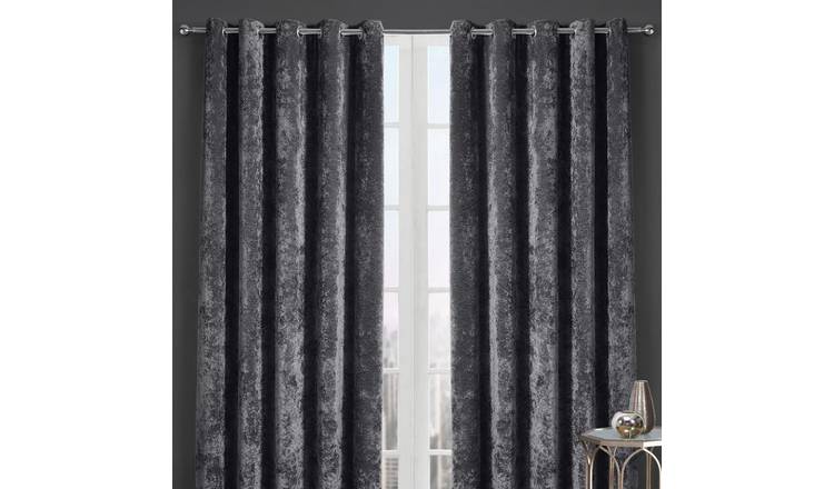 HomeSpace Direct Crushed Velvet Eyelet Curtains - Charcoal - 117 x 137cm