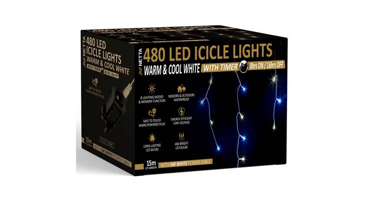 NETTA 15m 480 LED Outdoor Icicle Christmas Lights with Timer - Warm Cool