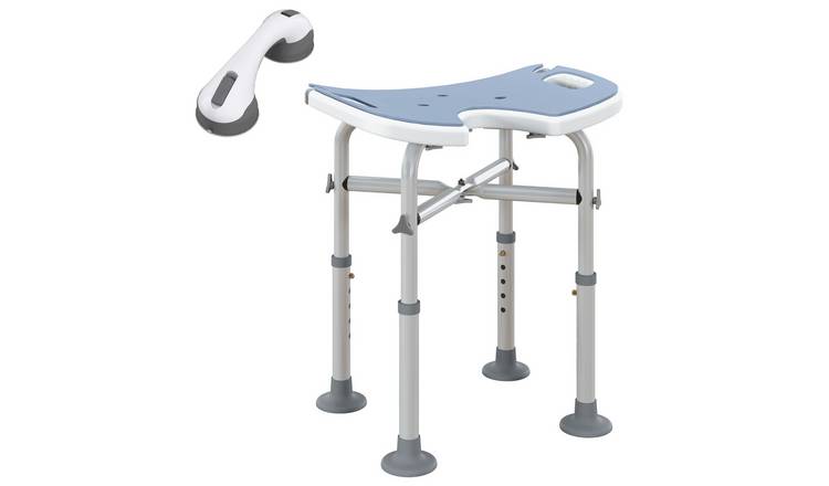 HOMCOM U Shaped Height Adjustable Shower Stool - Light Blue
