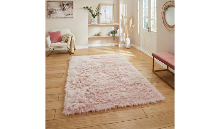 Mega Flooring Pink Shaggy Plain Rug - 60 x 120cm