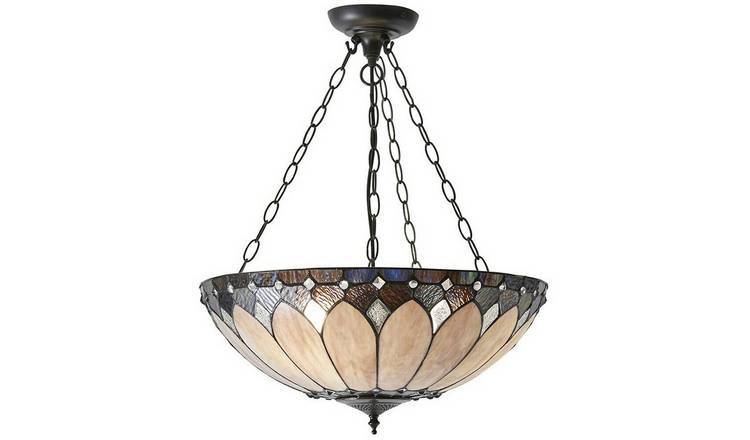Loops Direct 50cm Diameter Glass and Steel Pendant Light - Dark Bronze