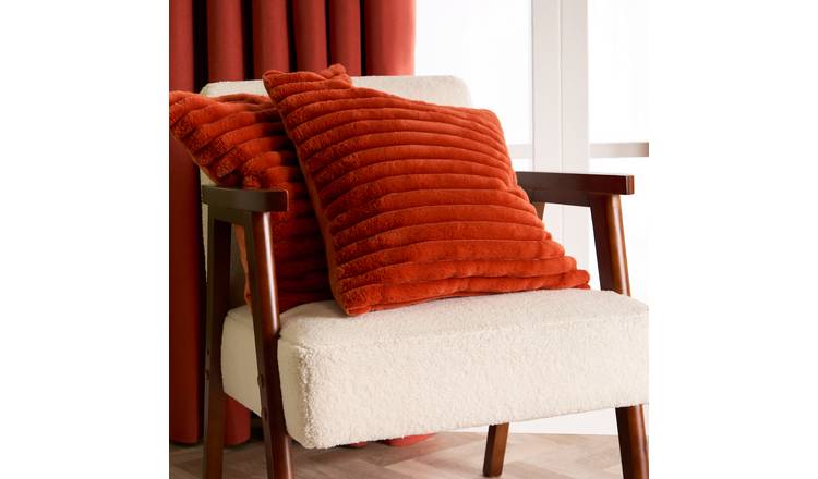 OHS 2 Pack Faux Fur Thick Rib Cushion Covers 45 x 45cm - Rust