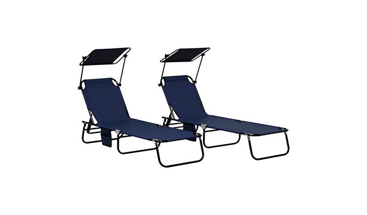 Outsunny 2 Piece Steel Foldable Reclining Garden Sun Lounger - Dark Blue