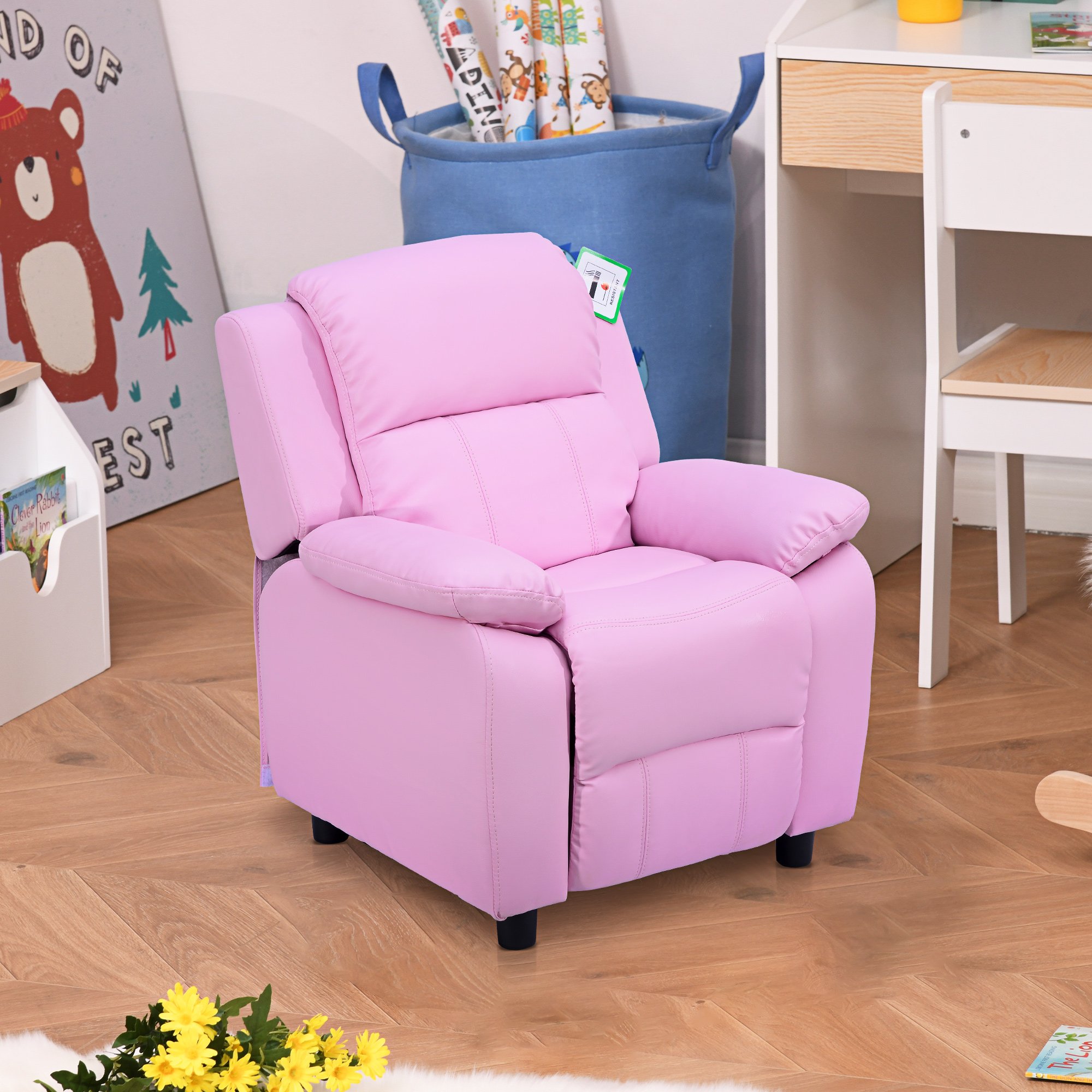 HOMCOM Single Seat Faux Leather Reclining Armchair Lounger - Pink - Image 5
