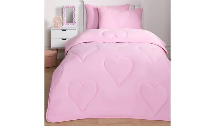 OHS Kids Quilted Heart 7.5 Tog Coverless Duvet Set - Pink - Single