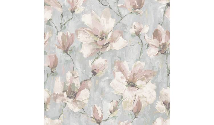 Grandeco Camilla Floral Oil Painting Textured Wallpaper - Blush