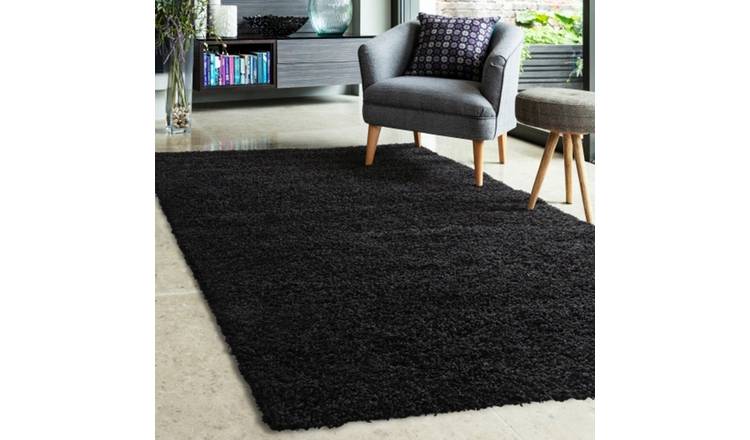 Mega Flooring Black Shaggy Plain Runner - 67 x 200cm