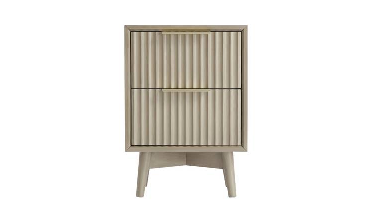 HomeGardenDirect Monza Fluted 2 Drawer Bedside Table - Pale Ash