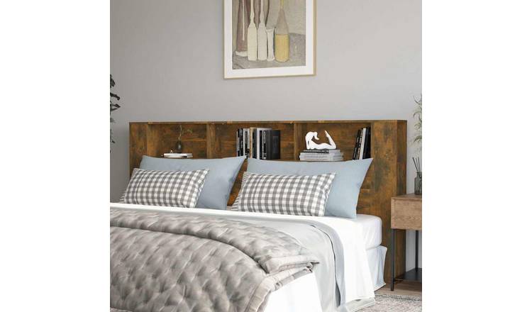 Walplus Engineered Wood Headboard Cabinet - Dark Oak - 220 x 18.5 x 104.5 cm