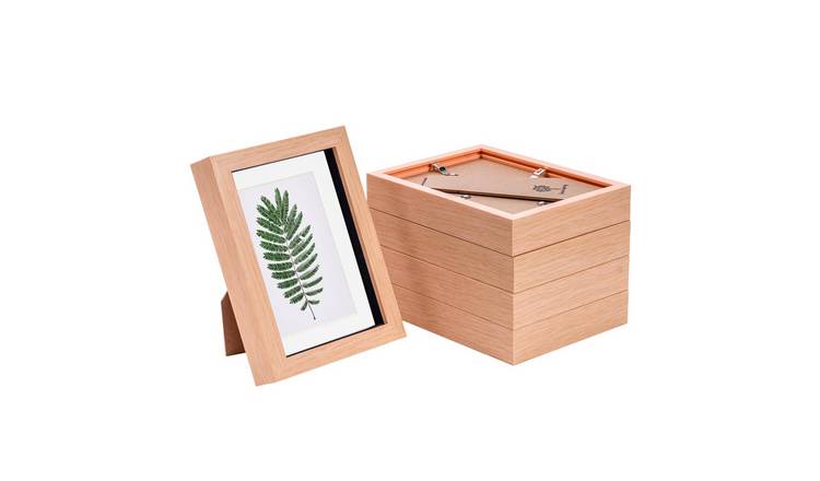 Nicola Spring 3D Box Photo Frames - 5 x 7" with Mount - Set of 5 - Light Wood