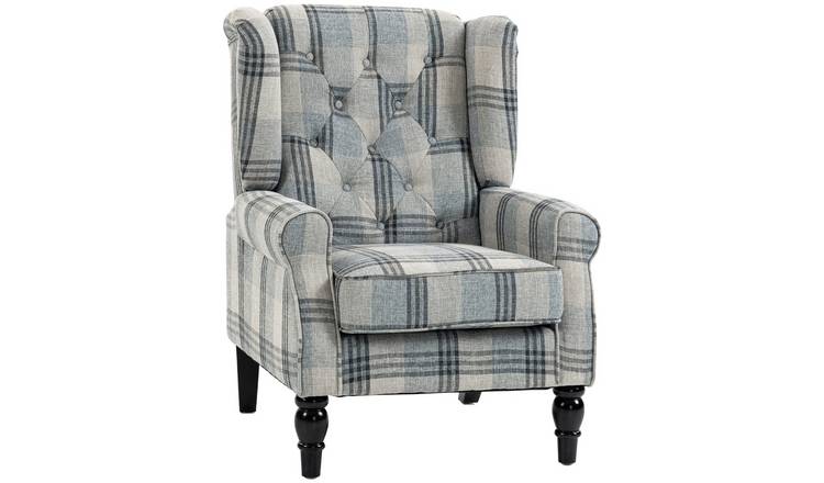 HOMCOM Faux Linen Wingback Accent Chair - Mixed Plaid