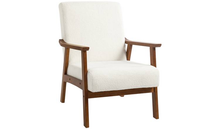 HOMCOM Wooden Armchair with Wide Seat and Solid Wood Frame - White