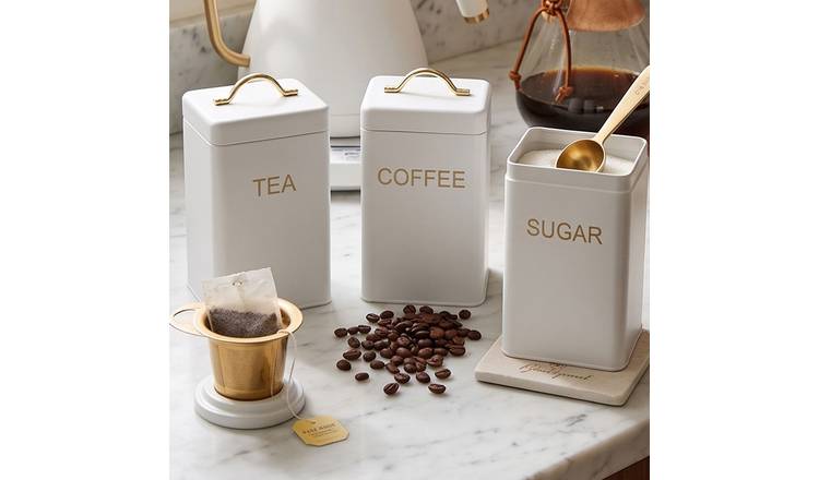 Orsina Set of 3 Tea, Coffee & Sugar Canister Set - Cream & Gold