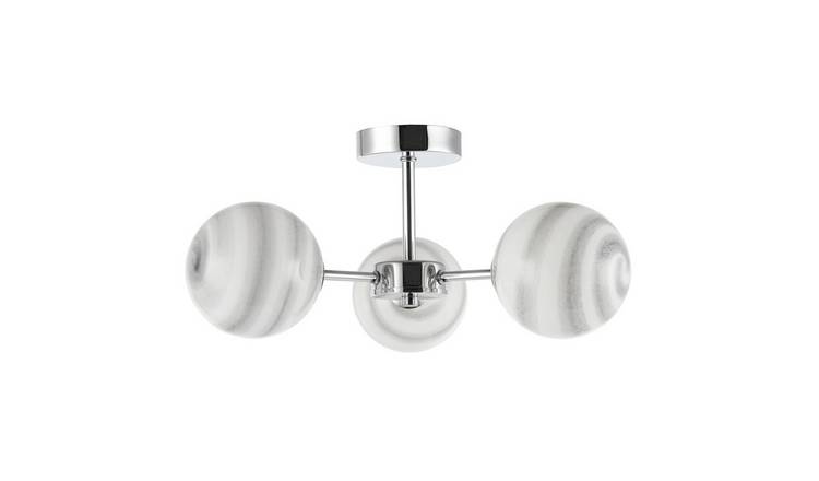 Happy Homewares Polished Chrome with Grey Marble Glass Ceiling Light - 44cm