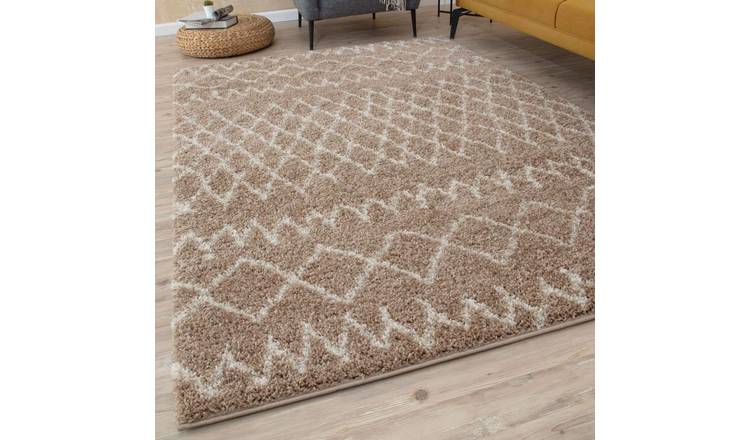 The Rugs Beige Moroccan Tangier Shaggy Rug - 160 x 230cm