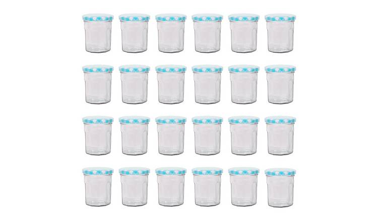 Argon Tableware Glass Jam Jars with Blue Gingham Lids - Pack of 24