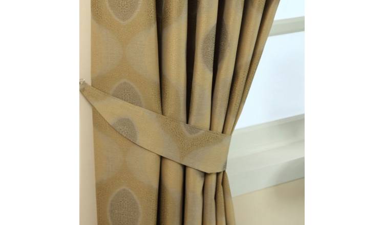 Homescapes Pack of 2 Modern Curve Jacquard Curtain Tie Backs – Gold