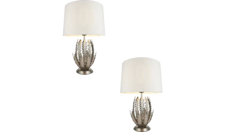 Loops Direct Pack of 2 Steel and Cotton Fabric Table Lamp - Silver Leaf