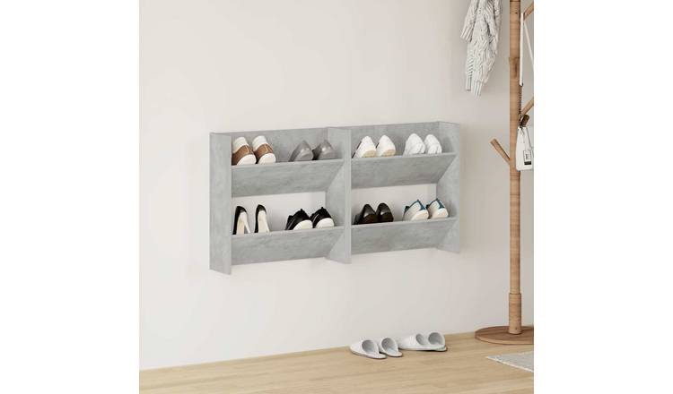 Walplus Pack of 2 Wall Shoe Cabinet - Concrete Grey - 60 x 18 x 60 cm