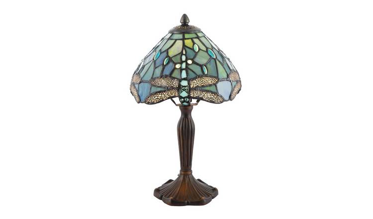 Happy Homewares Handmade Emerald Green Stained Glass Tiffany Table Lamp - 22cm