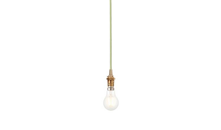 Loops Direct Brass Ceiling Pendant Light - Brushed Aged Brass and Green