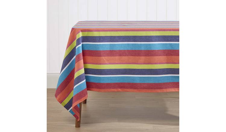 Homescapes Cotton Multi Stripe Tablecloth - 137 x 178 cm - Multicoloured