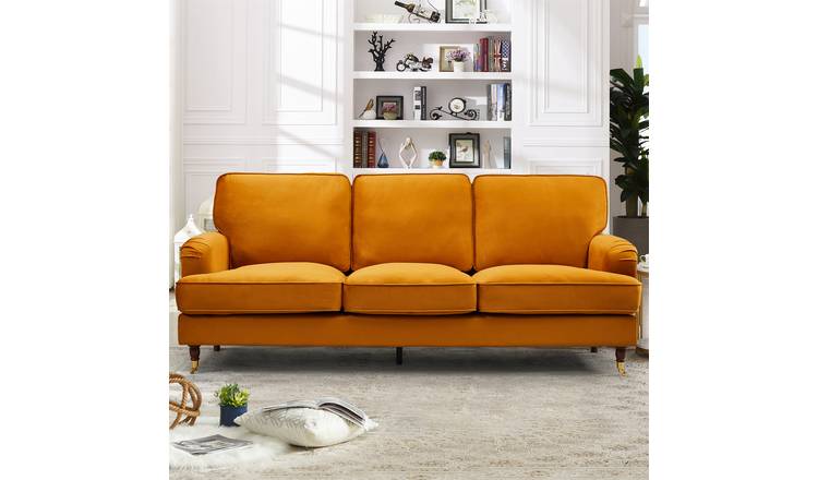 Artemis Home Woodbury 3 Seat Velvet Fabric Sofa - Orange