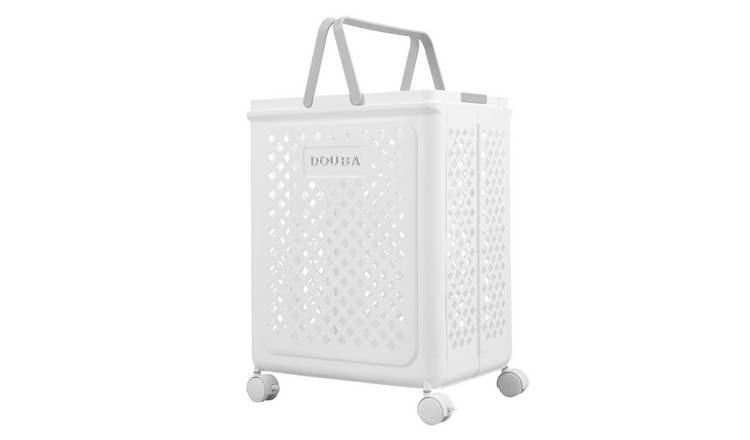 Living and Home Foldable Laundry Basket with Wheels - White