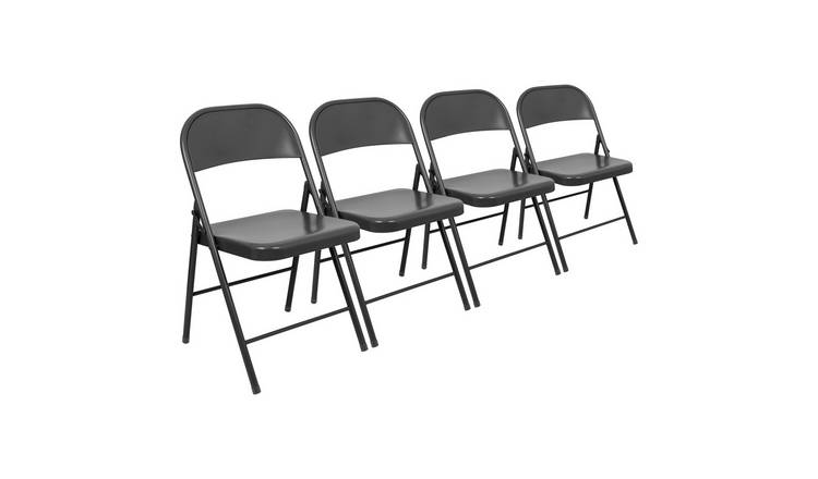 Harbour Housewares Metal Folding Chairs - Matt Black - Pack of 4