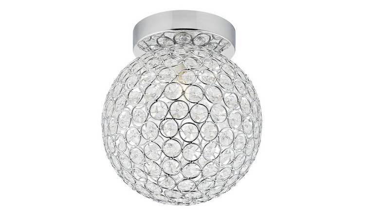 Happy Homewares Chrome and Clear Glass IP44 Rated Bathroom Ceiling Light - 18cm