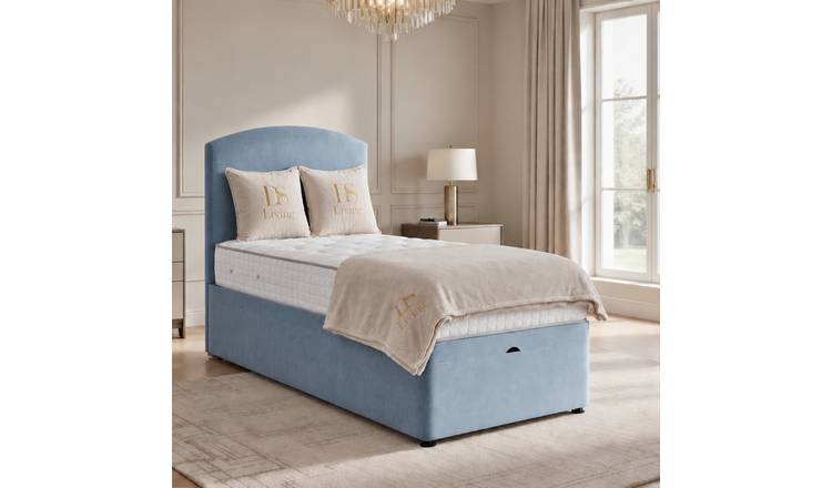 DS Living Opulence Single Upholstered Ottoman Bed Frame - Sky Blue