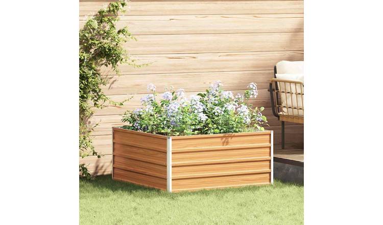 Walplus Galvanised Steel Raised Garden Bed - Light Brown - 100 x 100 x 45 cm
