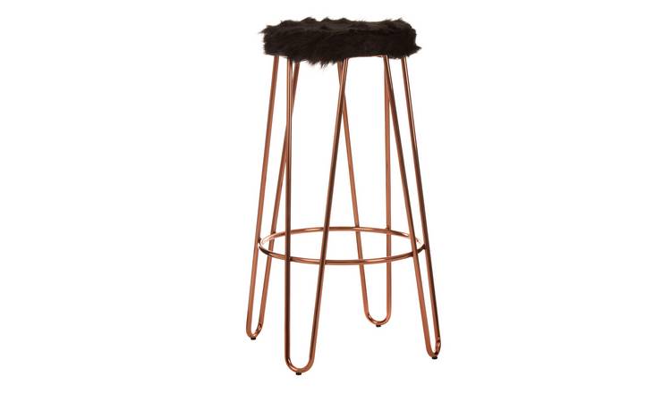 Orsina District Faux Fur Hairpin Bar Stool – Black & Rose Gold
