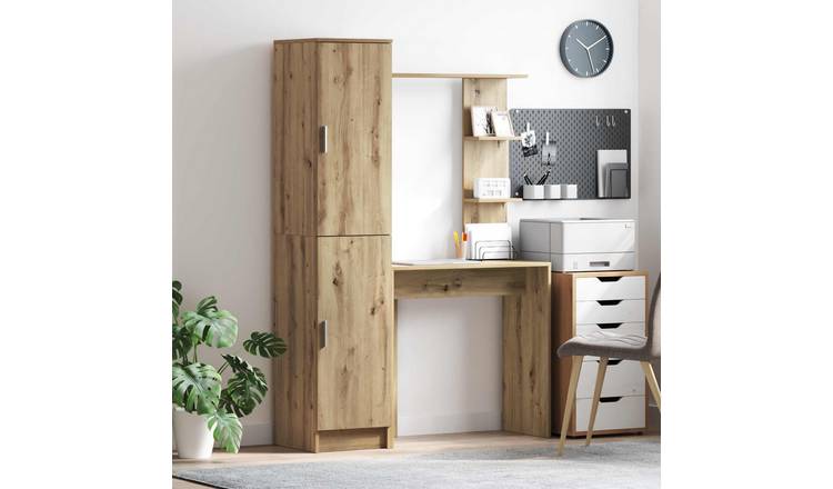 Walplus Pack of 2 Shelf Storage Door Desk - Oak - 113.5 x 39 x 168 cm
