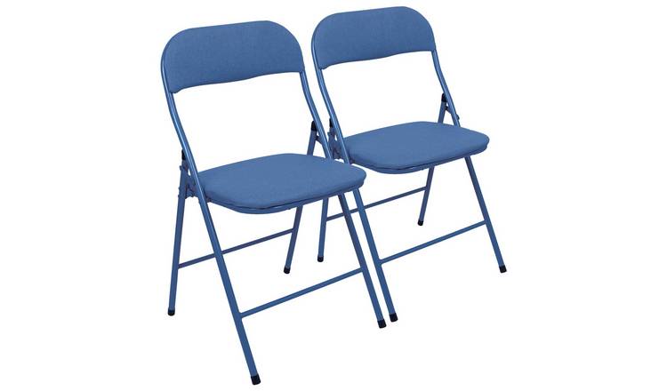 Harbour Housewares Fabric Padded Metal Folding Chairs - Blue - Pack of 2