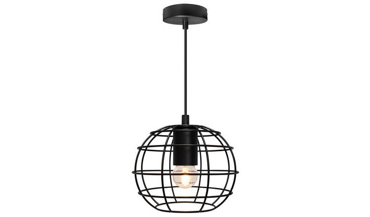 Energy Light Bulbs Metal Globe Wire Cage Ceiling Pendant Light - Black