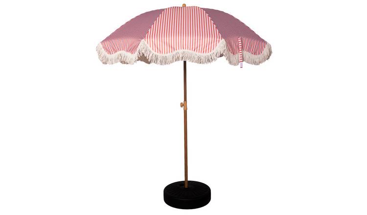 GardenKraft 2m Striped Outdoor Garden Parasol - Terracotta