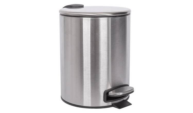 Harbour Housewares Round Stainless Steel Pedal Bin - 5L - Brushed