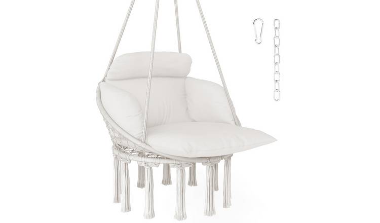 Outsunny Garden Egg Swing Chair with Soft Cushion - Cream