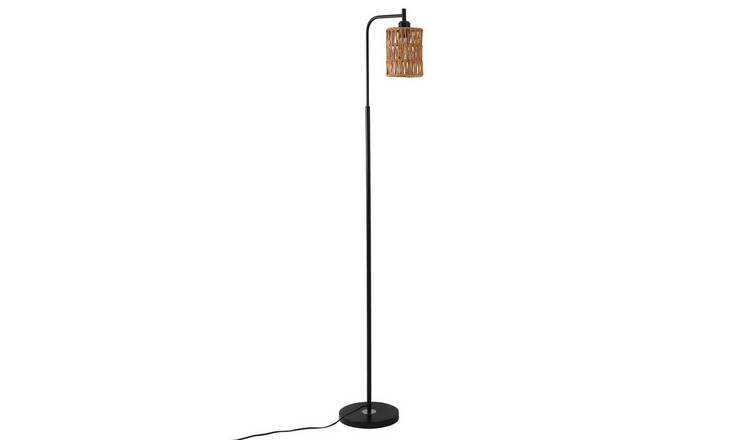 Living and Home Floor Lamp with Handmade Woven Lampshade - Black