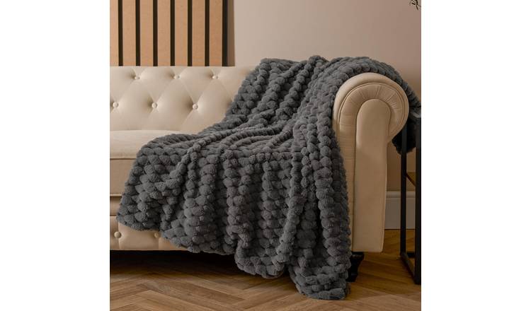 OHS Waffle Faux Fur Blanket Throw 125 x 150cm - Charcoal