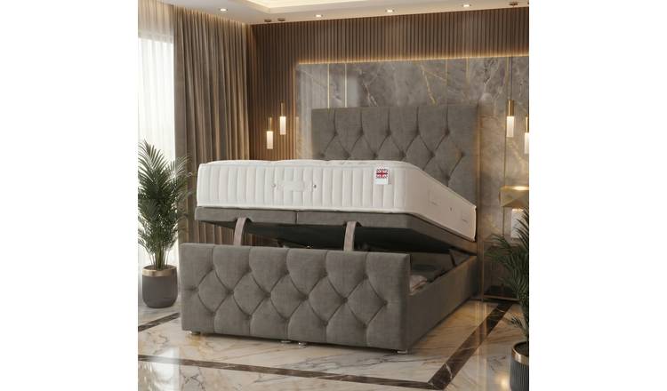 Somnior Chester Linen Small Single Ottoman Bed with Ortho Mattress - Silver