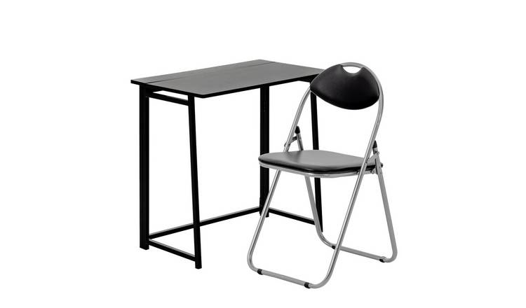 Harbour Housewares Deluxe Folding Wooden Desk & Chair Set Black/Black & Silver