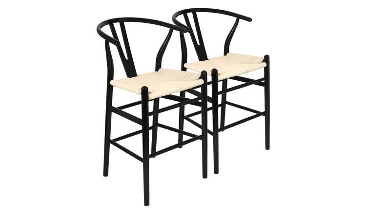 Wooden Scandi Danish Style Bar Stools - Black - Pack of 2
