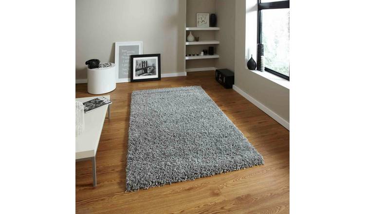 Mega Flooring Grey Shaggy Plain Rug - 80 x 150cm
