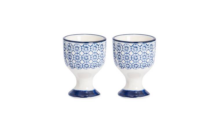Nicola Spring Hand-Printed Egg Cups - Navy - Pack of 2
