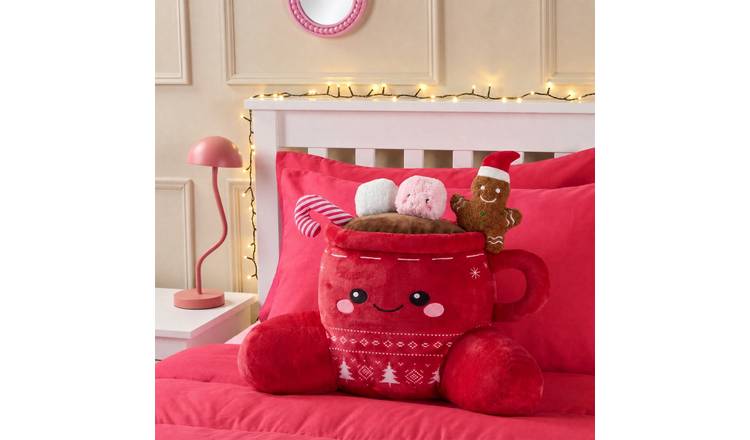 OHS Kids Festive Hot Chocolate Cuddle Cushion - Red